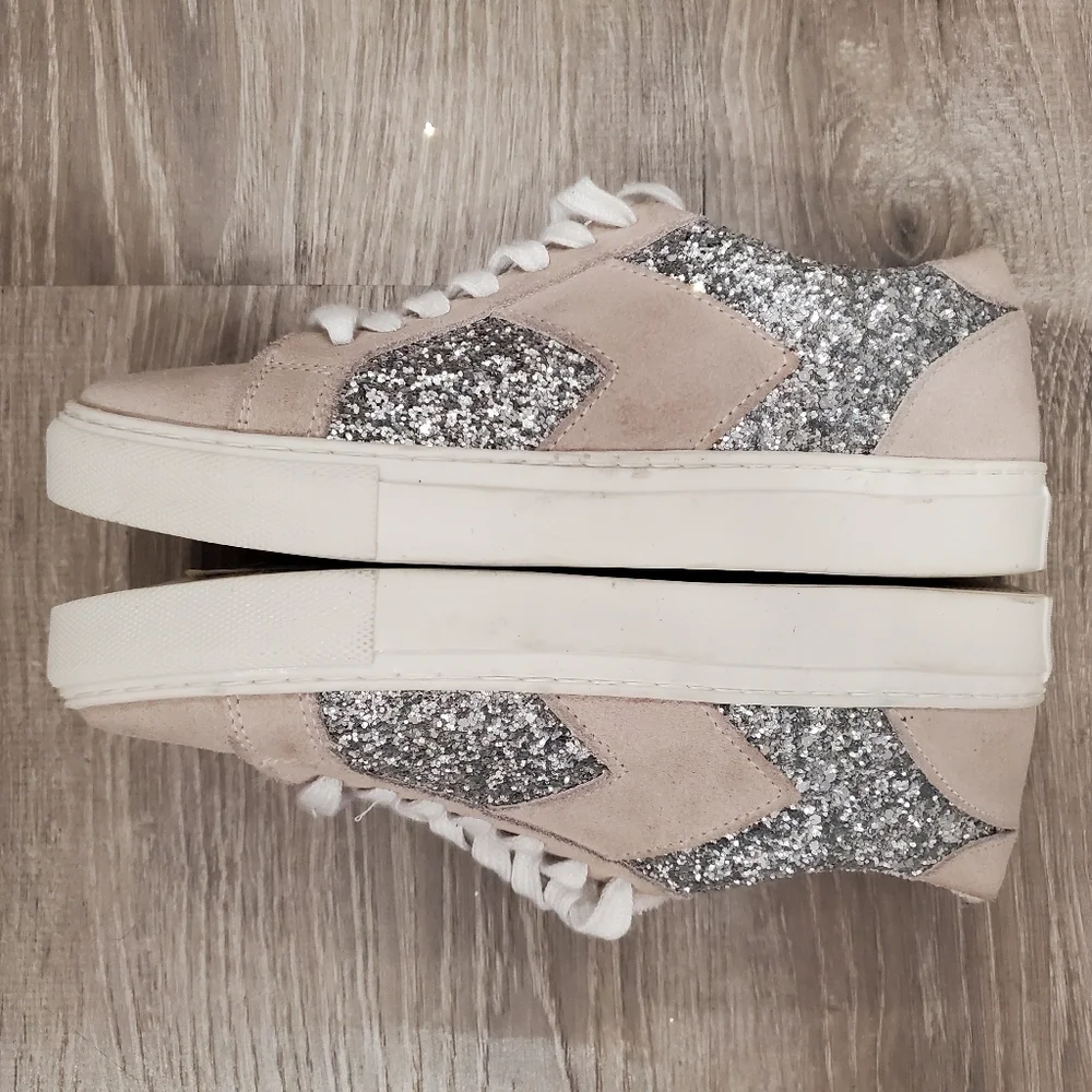 NEW STEVEN by Steven Madden Parody Leather Glitter Cream Sneakers